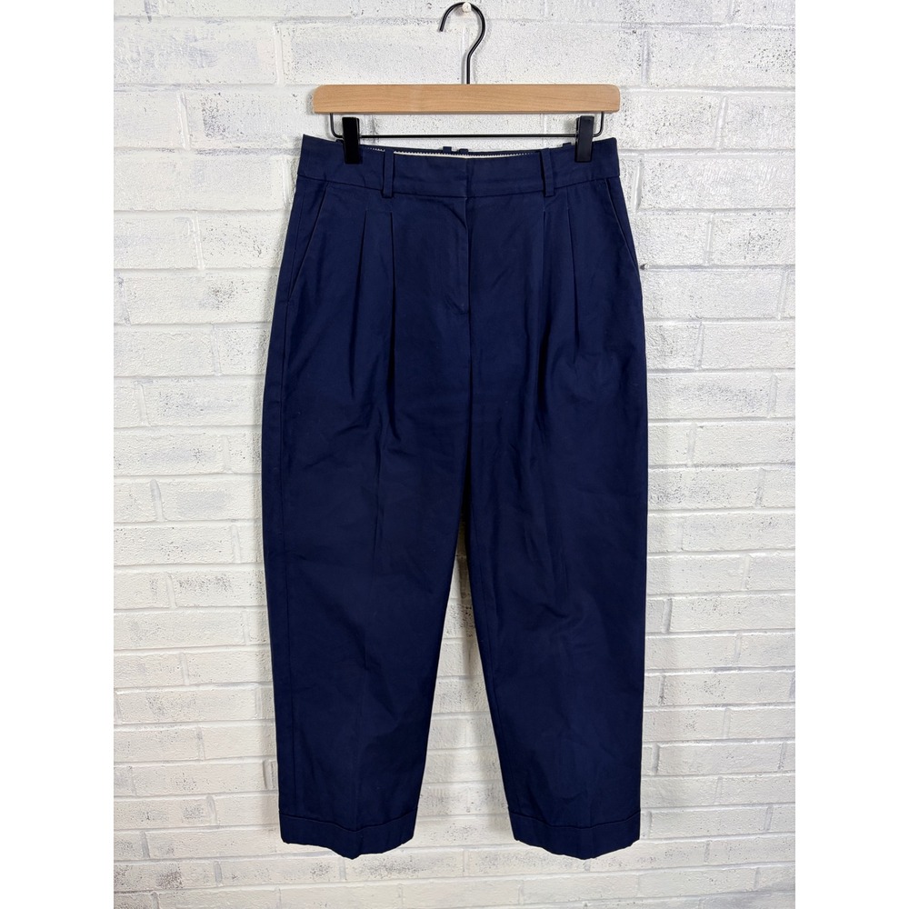 J.Crew Collection Essential Wide Leg Pant Women 4 Navy Blue Pleated Cuffed